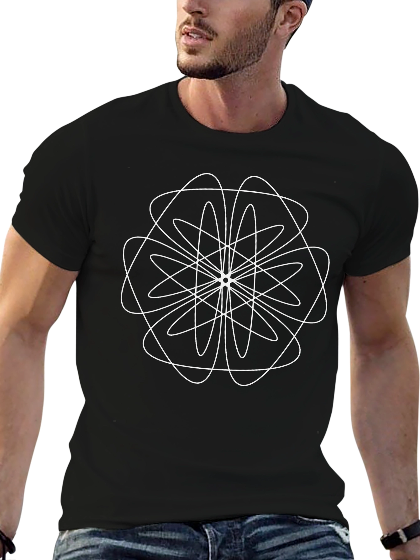 Geometric Atom Design Black T-Shirt