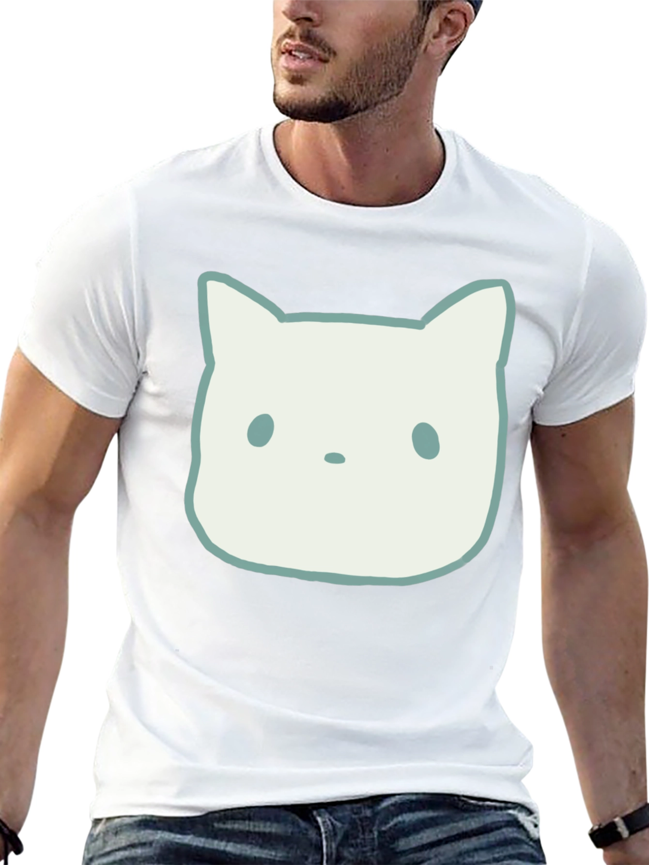 Cute Cat Face Graphic Tee - Black Unisex T-Shirt