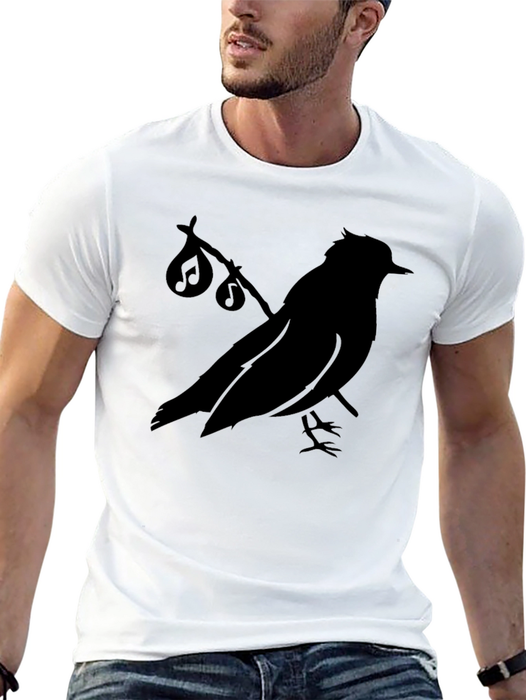 Musical Bird Silhouette Black T-Shirt