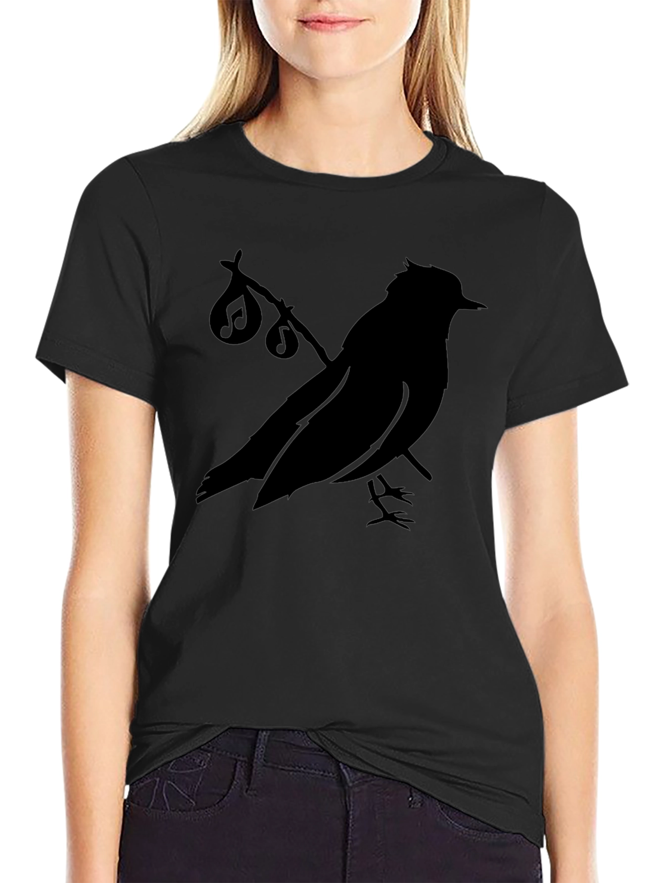 Musical Bird Silhouette Black T-Shirt