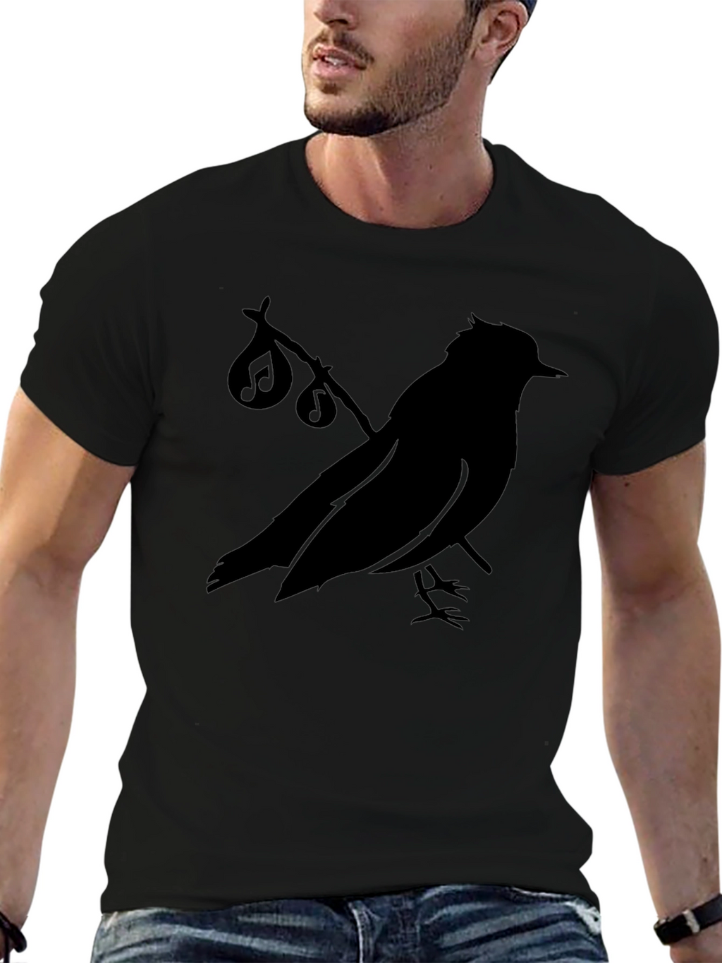 Musical Bird Silhouette Black T-Shirt