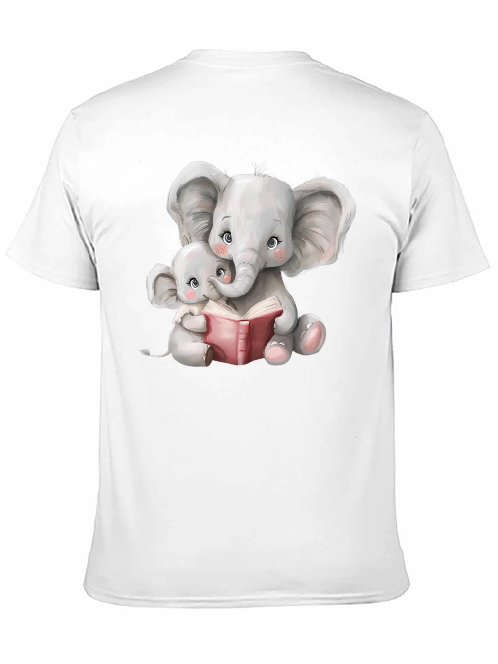 Elephant Mom and Baby Reading Black T-Shirt