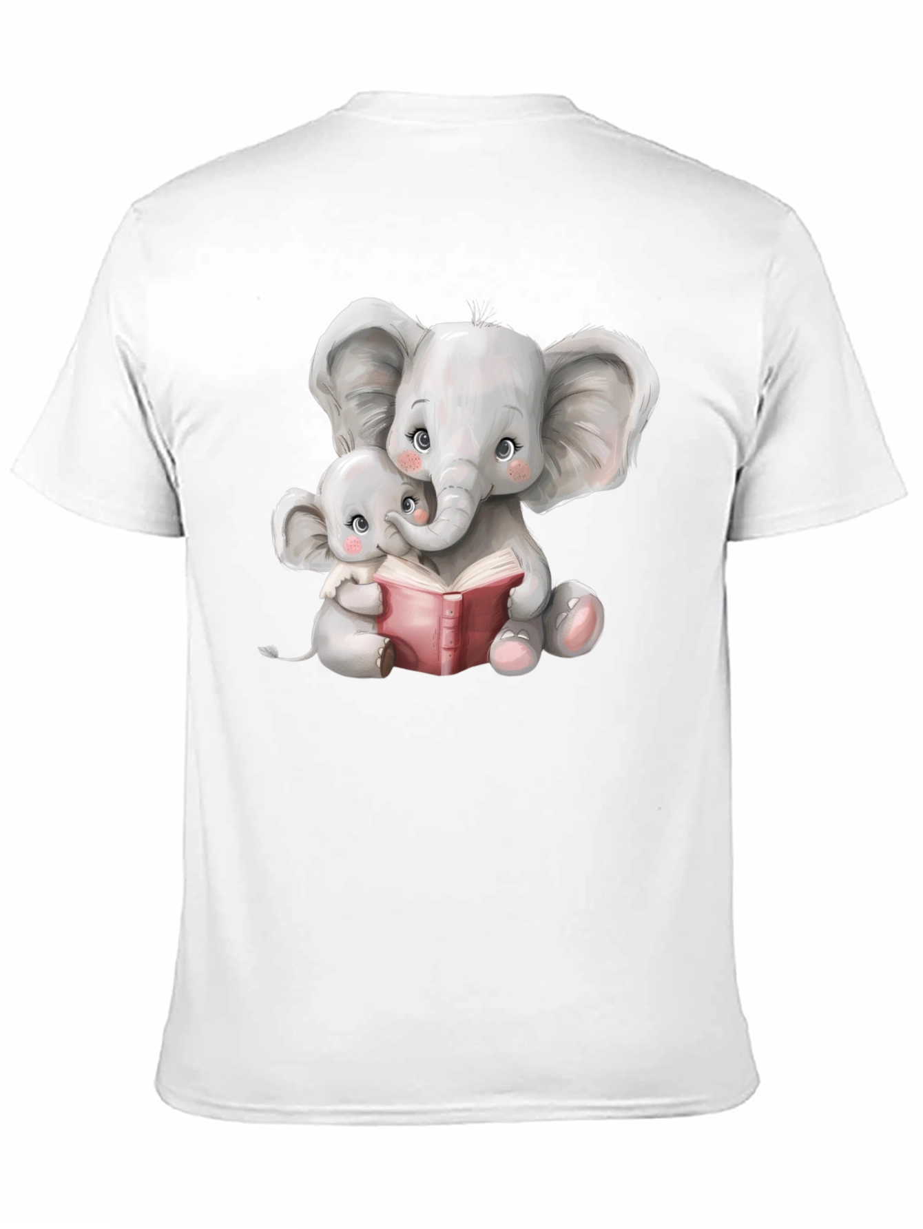 Elephant Mom and Baby Reading Black T-Shirt