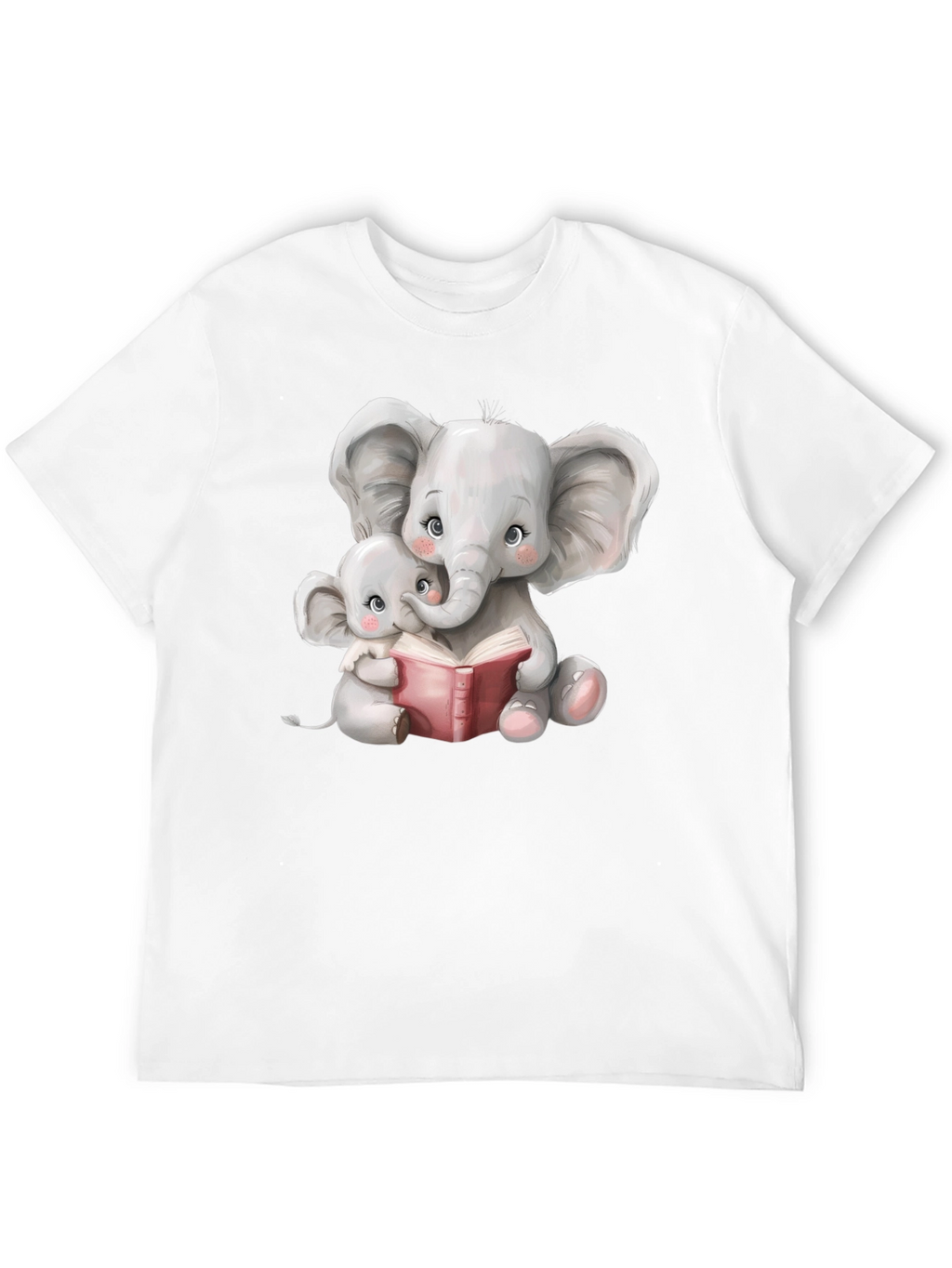 Elephant Mom and Baby Reading Black T-Shirt