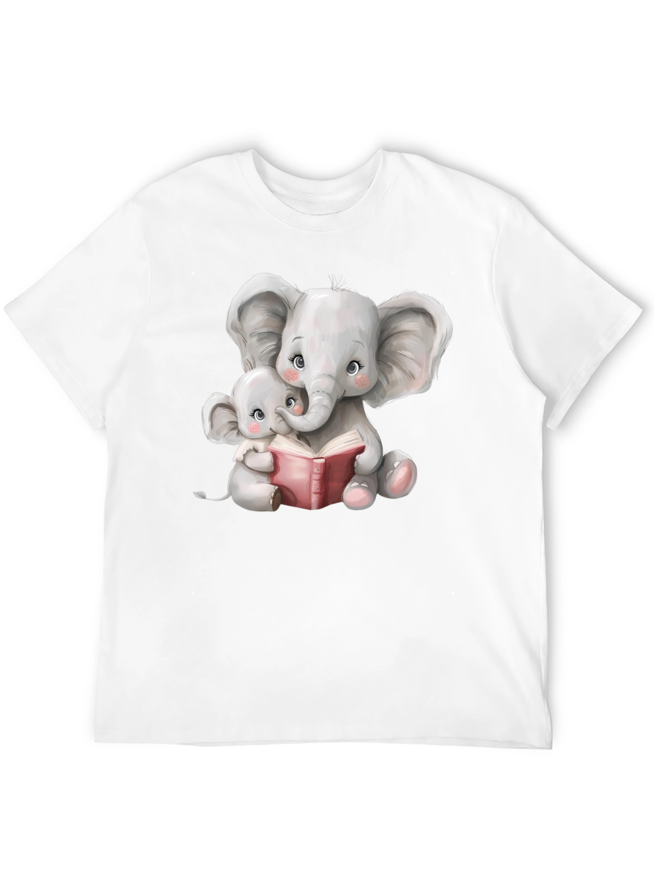 Elephant Mom and Baby Reading Black T-Shirt