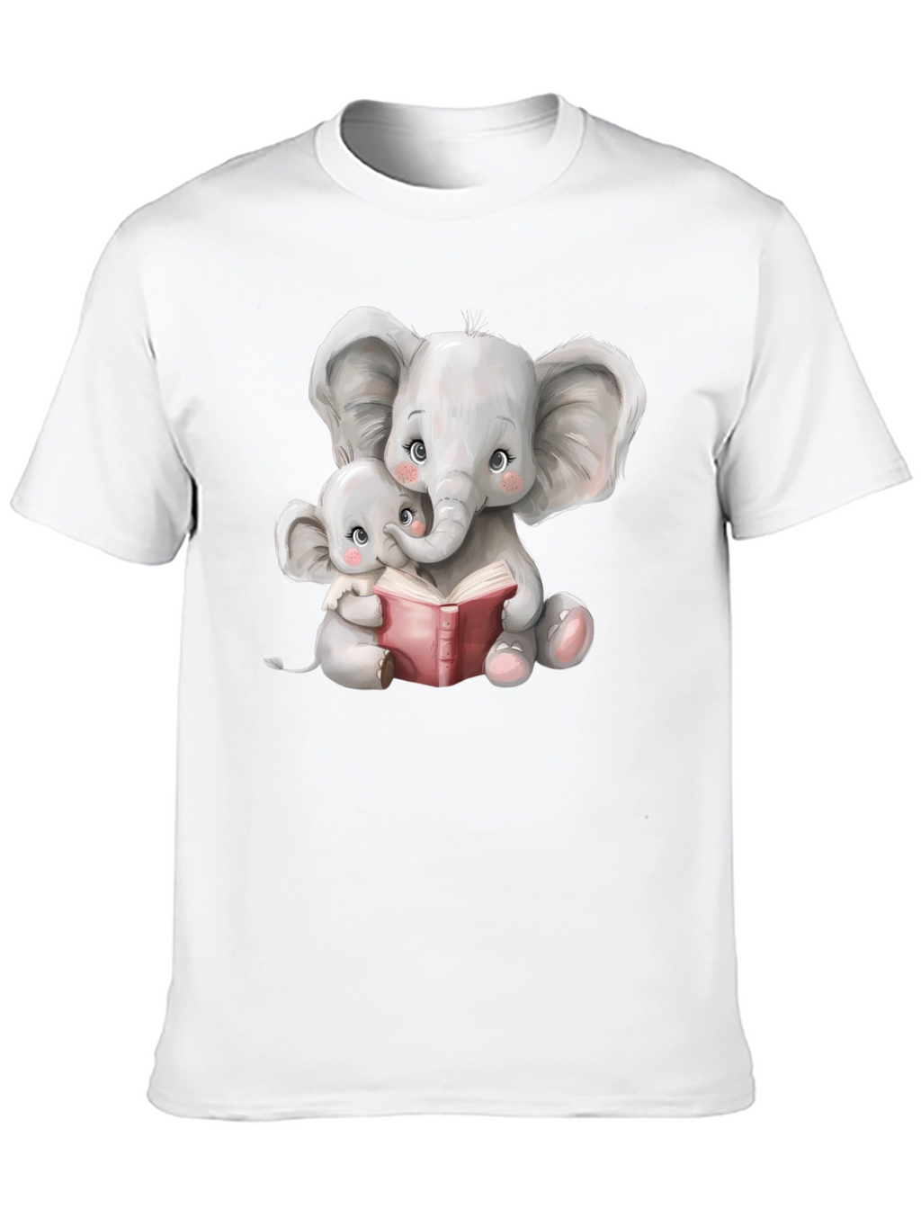 Elephant Mom and Baby Reading Black T-Shirt