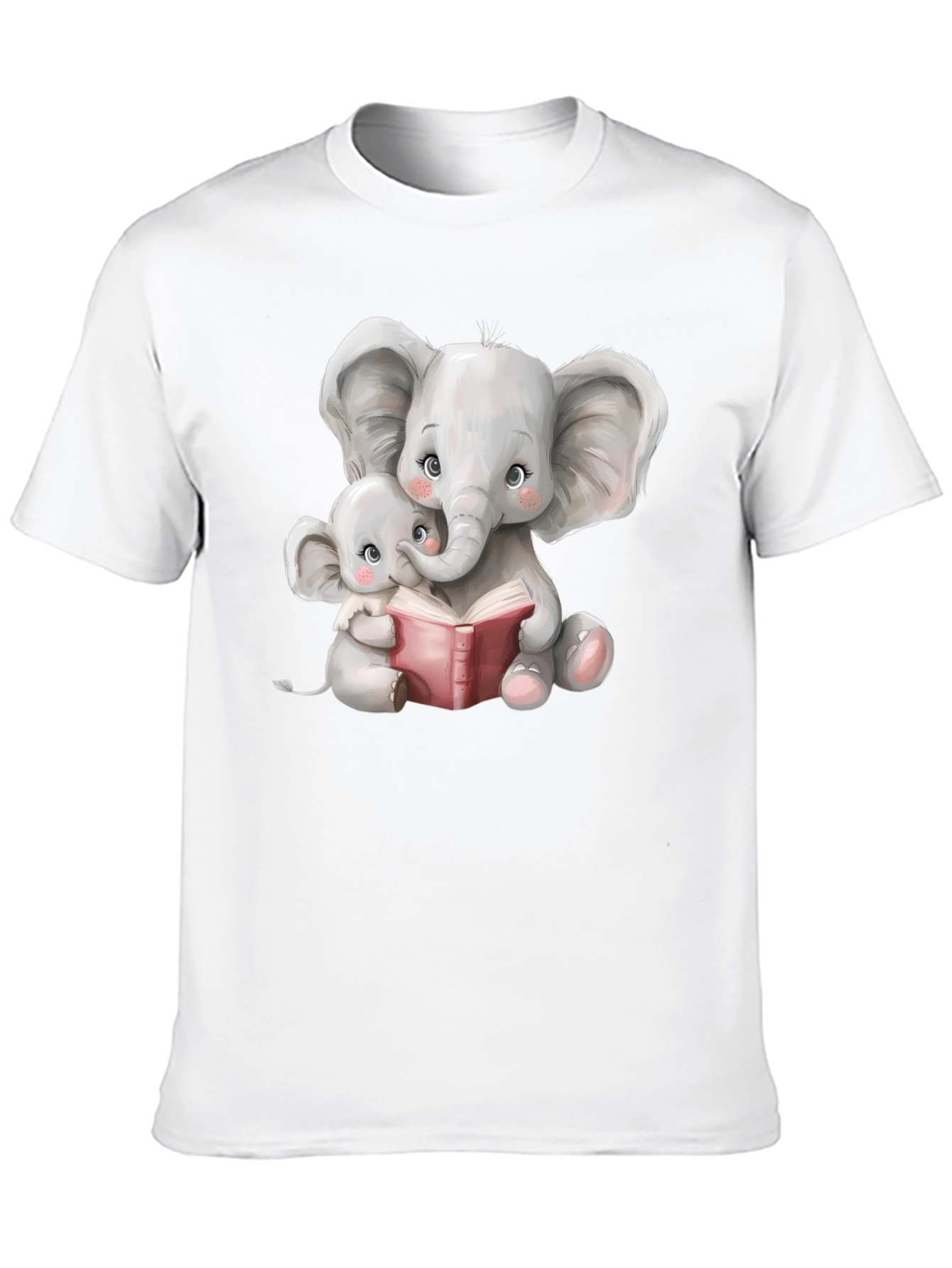 Elephant Mom and Baby Reading Black T-Shirt