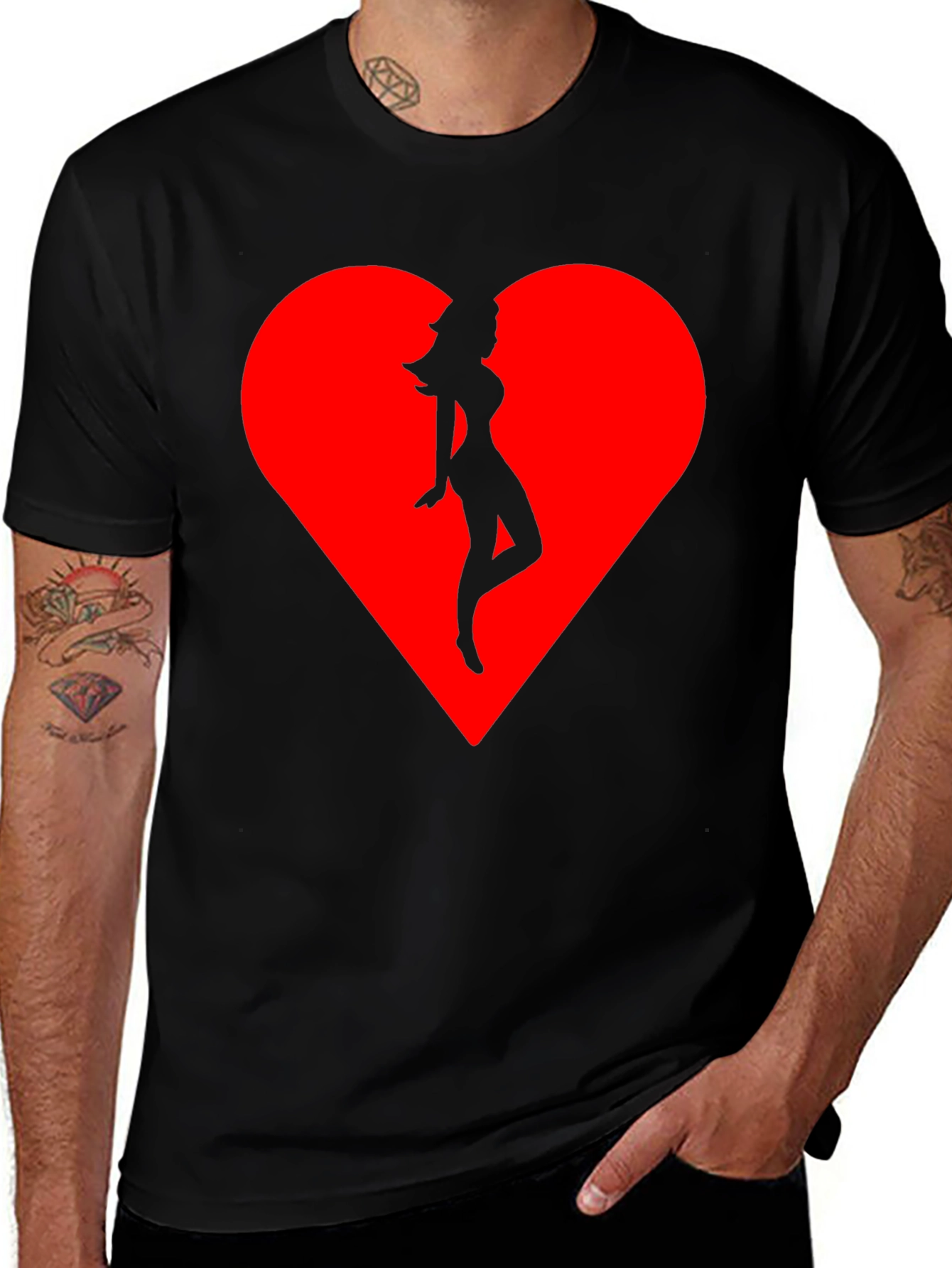 Heart Silhouette Tee - Stylish Black Cotton Blend T-Shirt