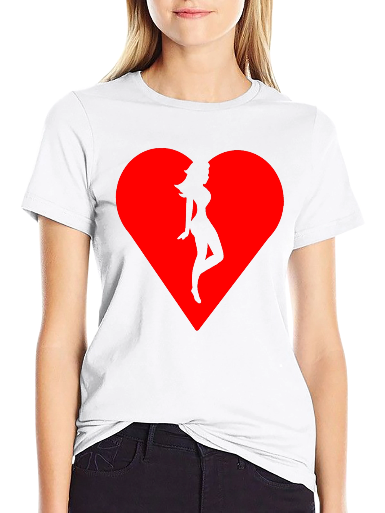 Heart Silhouette Tee - Stylish Black Cotton Blend T-Shirt