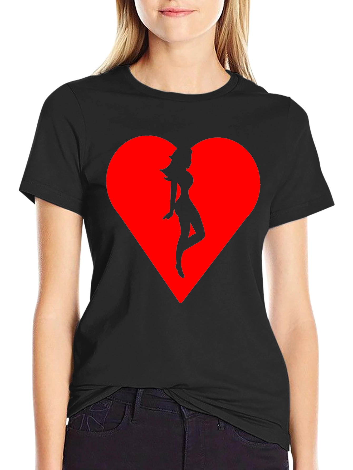 Heart Silhouette Tee - Stylish Black Cotton Blend T-Shirt