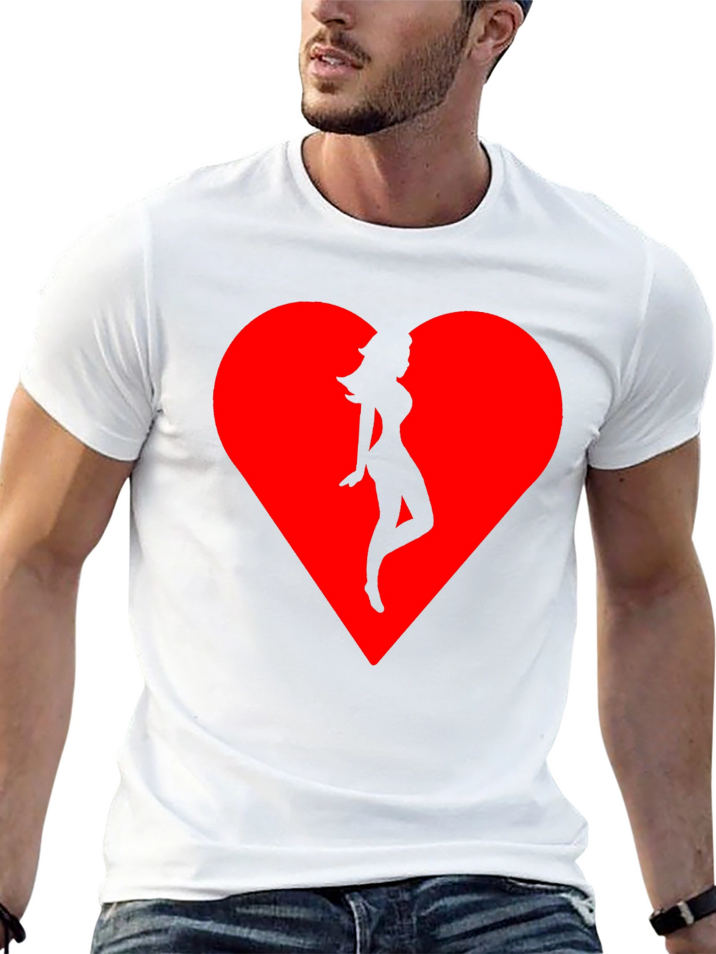 Heart Silhouette Tee - Stylish Black Cotton Blend T-Shirt
