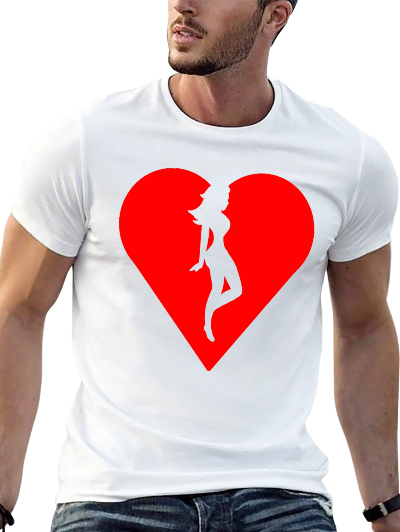 Heart Silhouette Tee - Stylish Black Cotton Blend T-Shirt