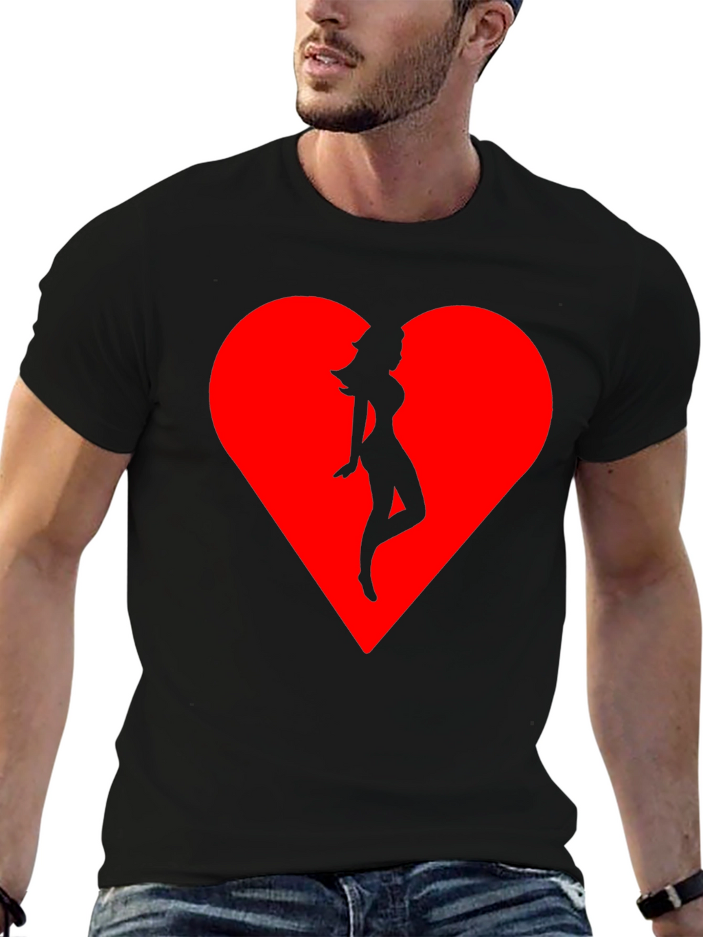 Heart Silhouette Tee - Stylish Black Cotton Blend T-Shirt