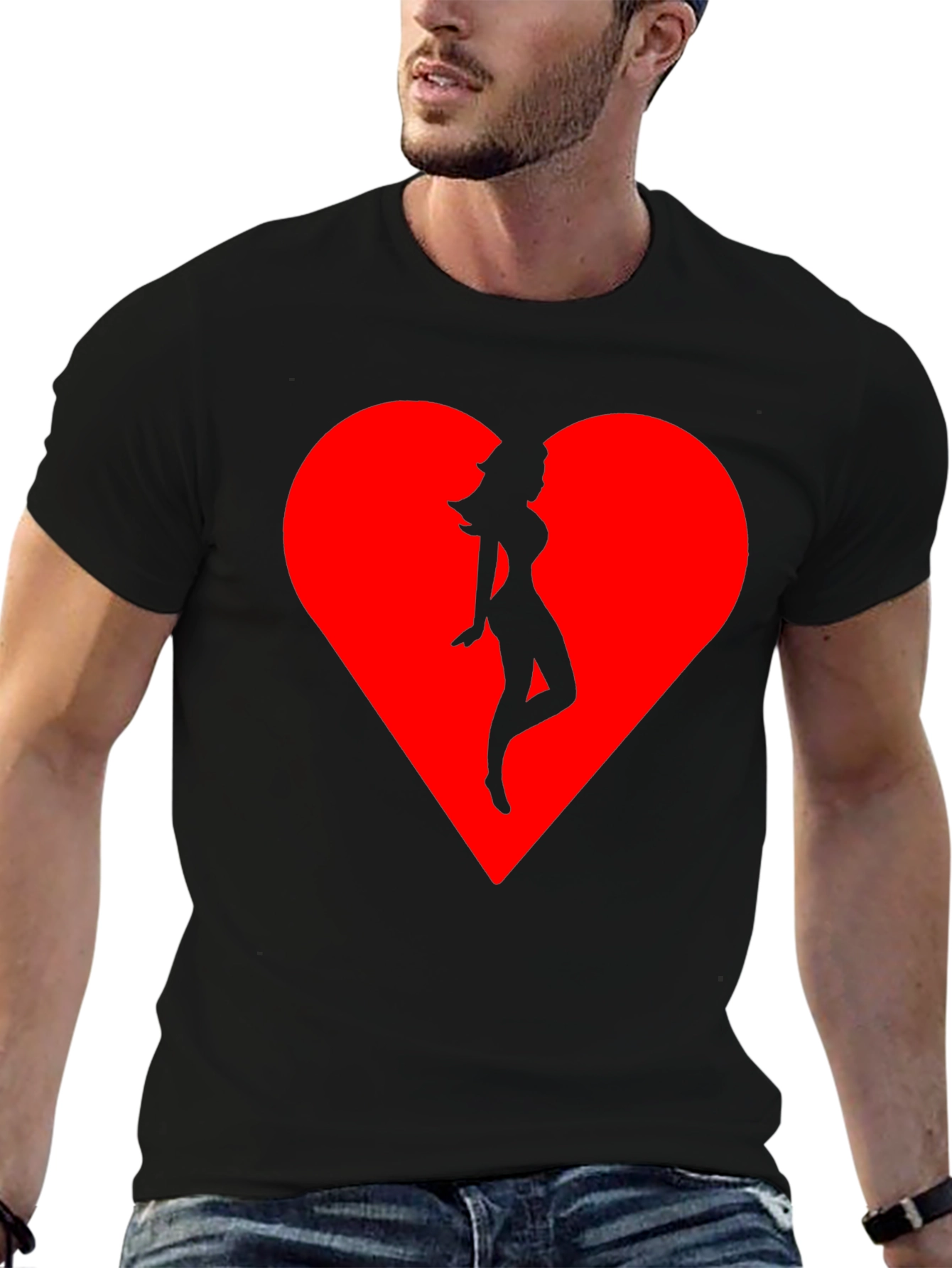 Heart Silhouette Tee - Stylish Black Cotton Blend T-Shirt