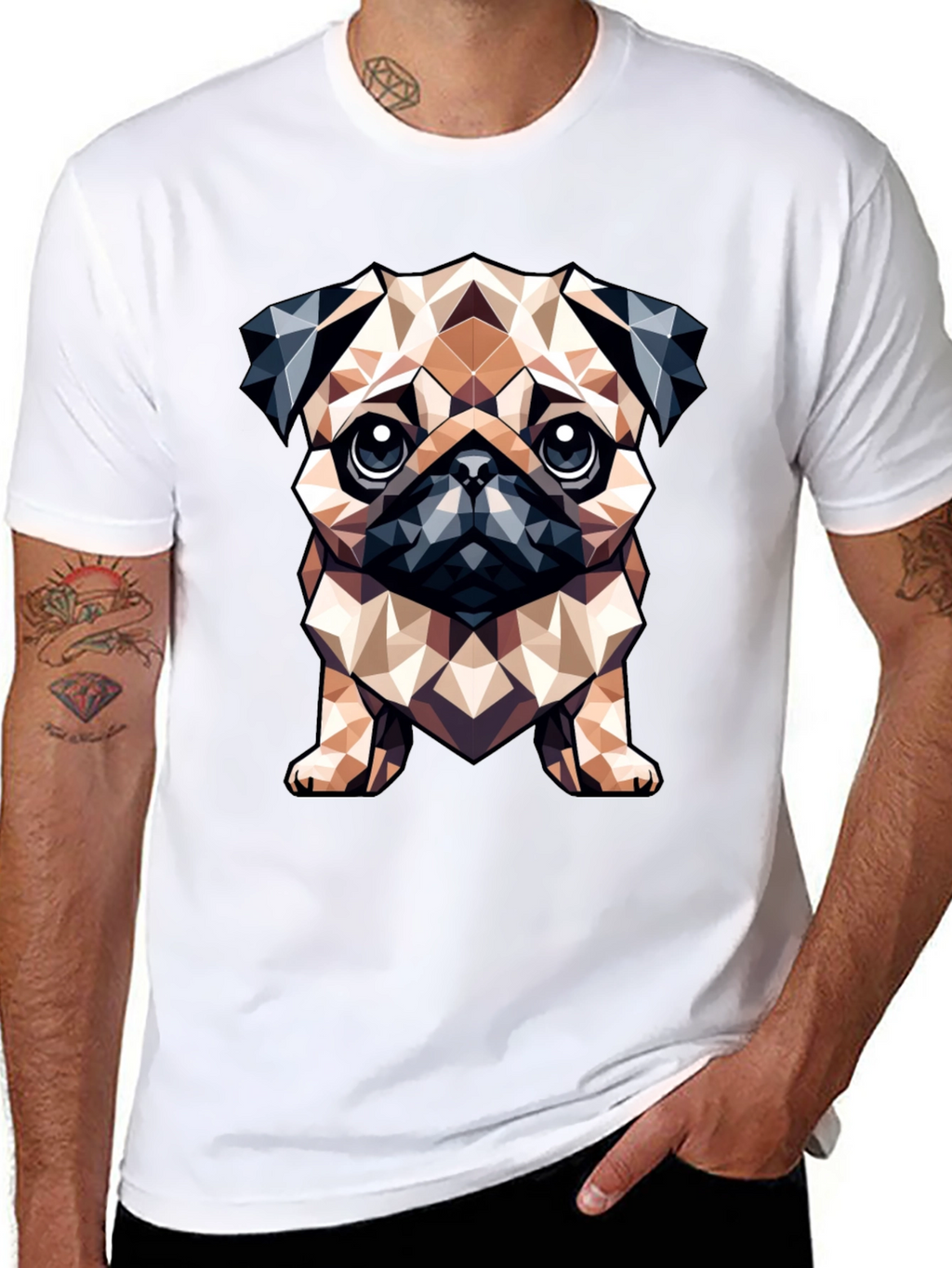 Geometric Pug Dog Graphic Tee - Stylish Black T-Shirt