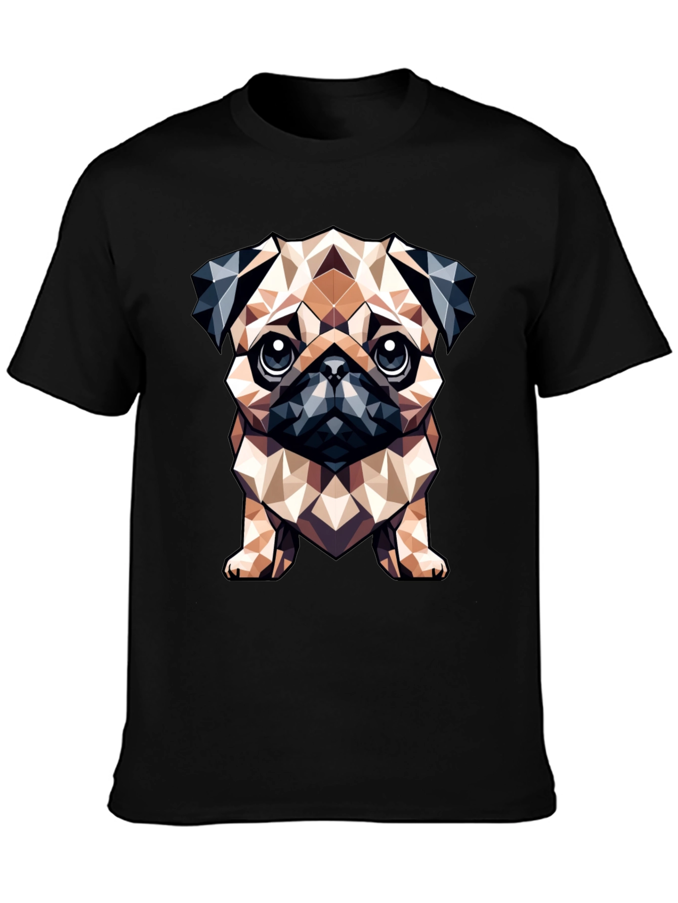 Geometric Pug Dog Graphic Tee - Stylish Black T-Shirt