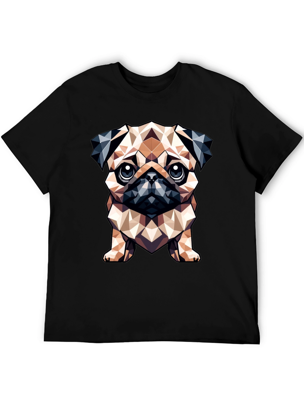 Geometric Pug Dog Graphic Tee - Stylish Black T-Shirt
