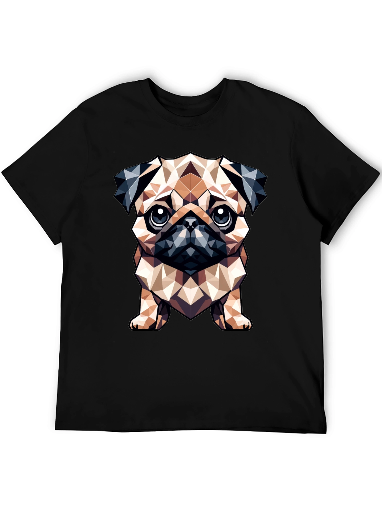 Geometric Pug Dog Graphic Tee - Stylish Black T-Shirt