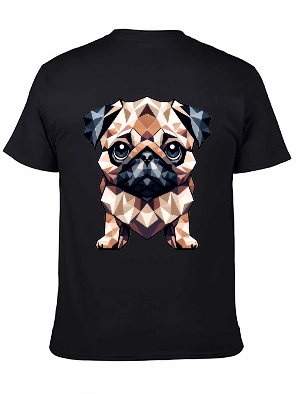 Geometric Pug Dog Graphic Tee - Stylish Black T-Shirt