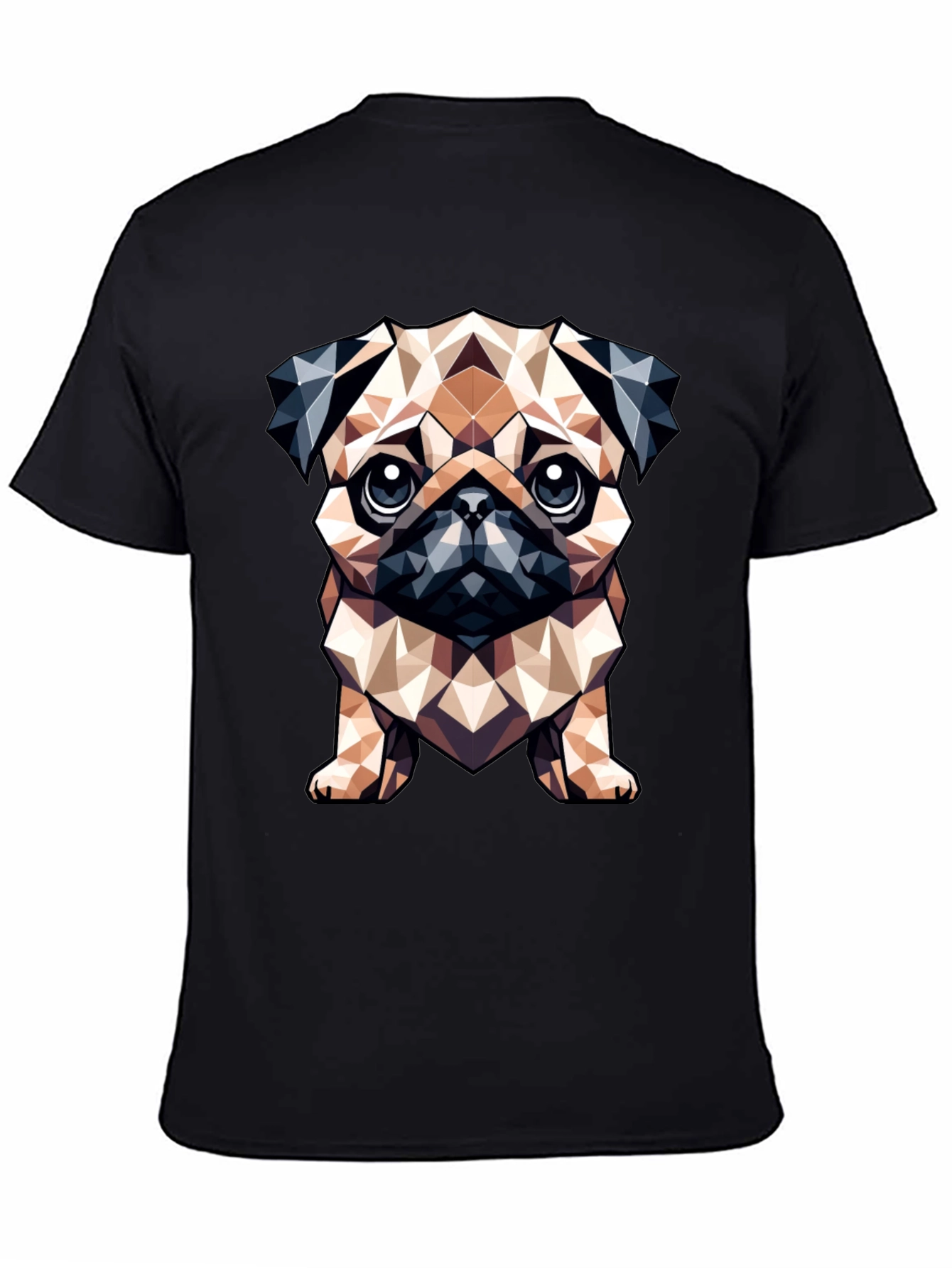 Geometric Pug Dog Graphic Tee - Stylish Black T-Shirt