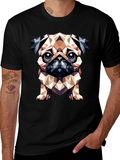 Geometric Pug Dog Graphic Tee - Stylish Black T-Shirt