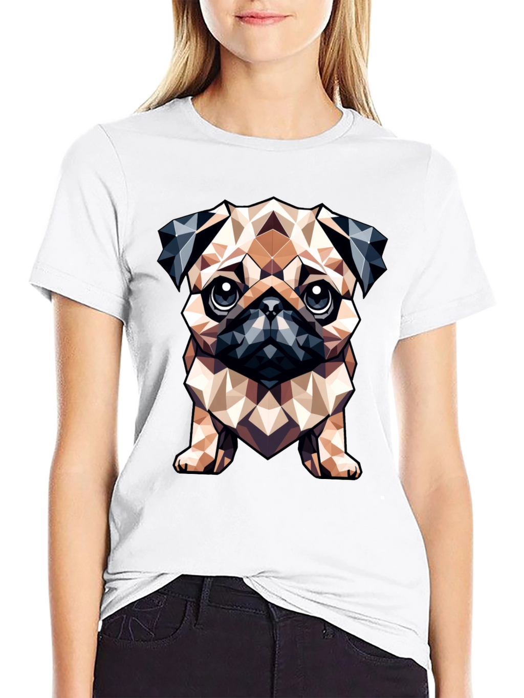 Geometric Pug Dog Graphic Tee - Stylish Black T-Shirt