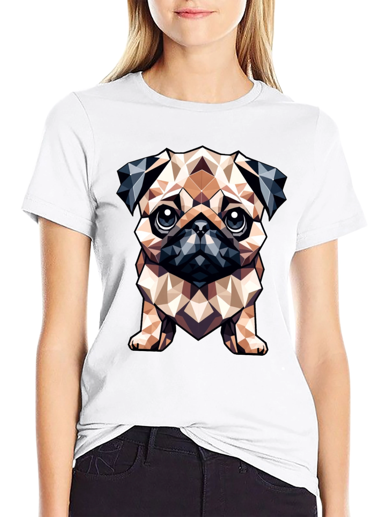 Geometric Pug Dog Graphic Tee - Stylish Black T-Shirt
