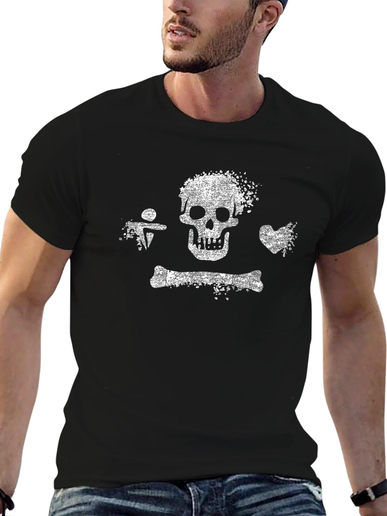 Distressed Skull & Bones Graphic Tee - Black
