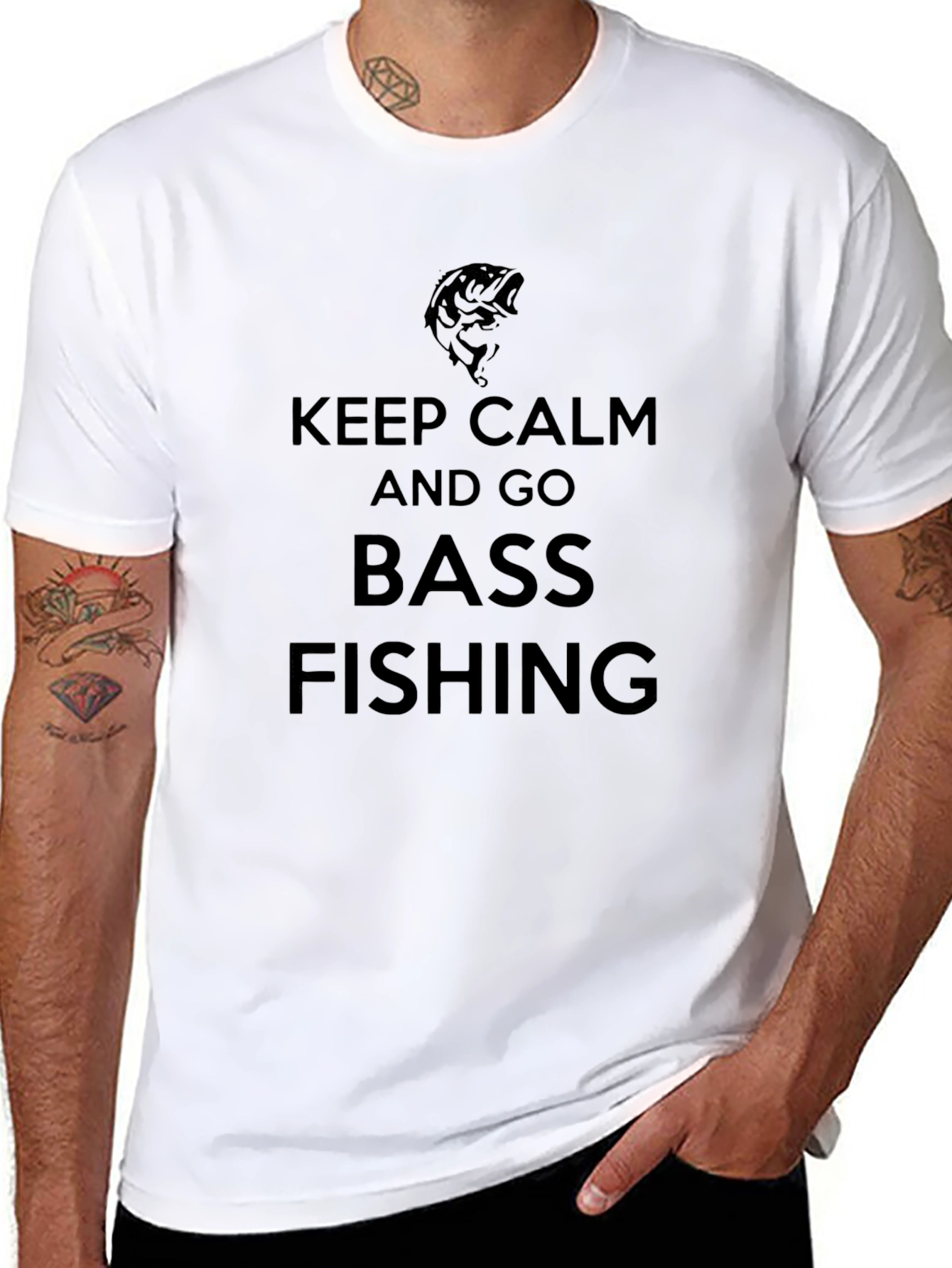 Keep Calm and Go Bass Fishing Black T-Shirt