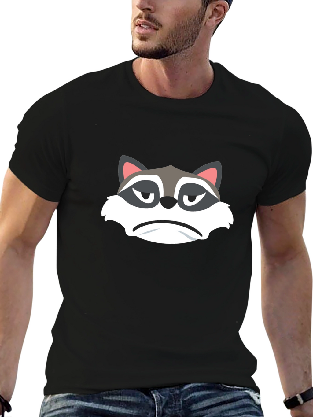 Grumpy Raccoon Graphic Tee - Soft Black Cotton