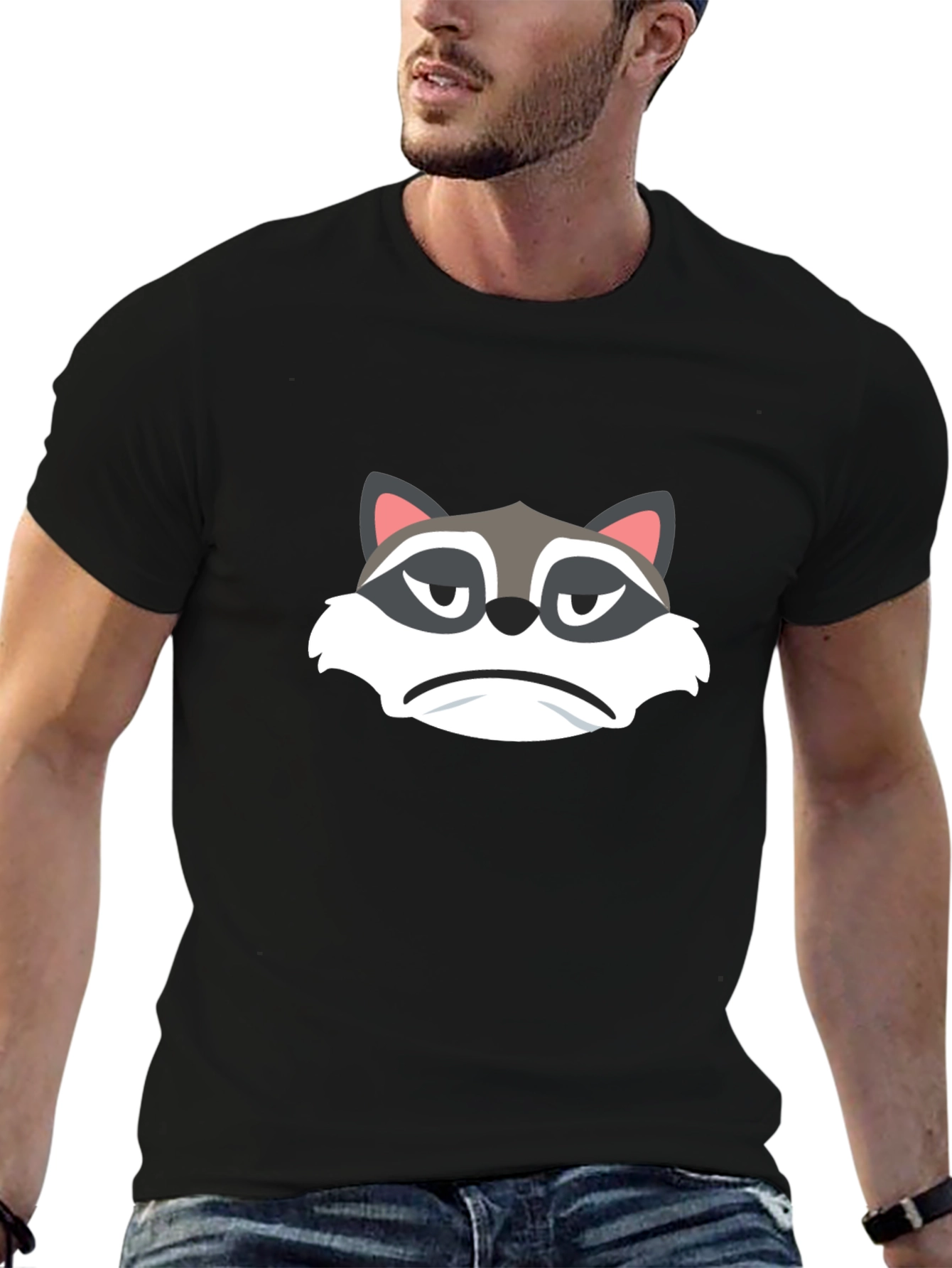 Grumpy Raccoon Graphic Tee - Soft Black Cotton