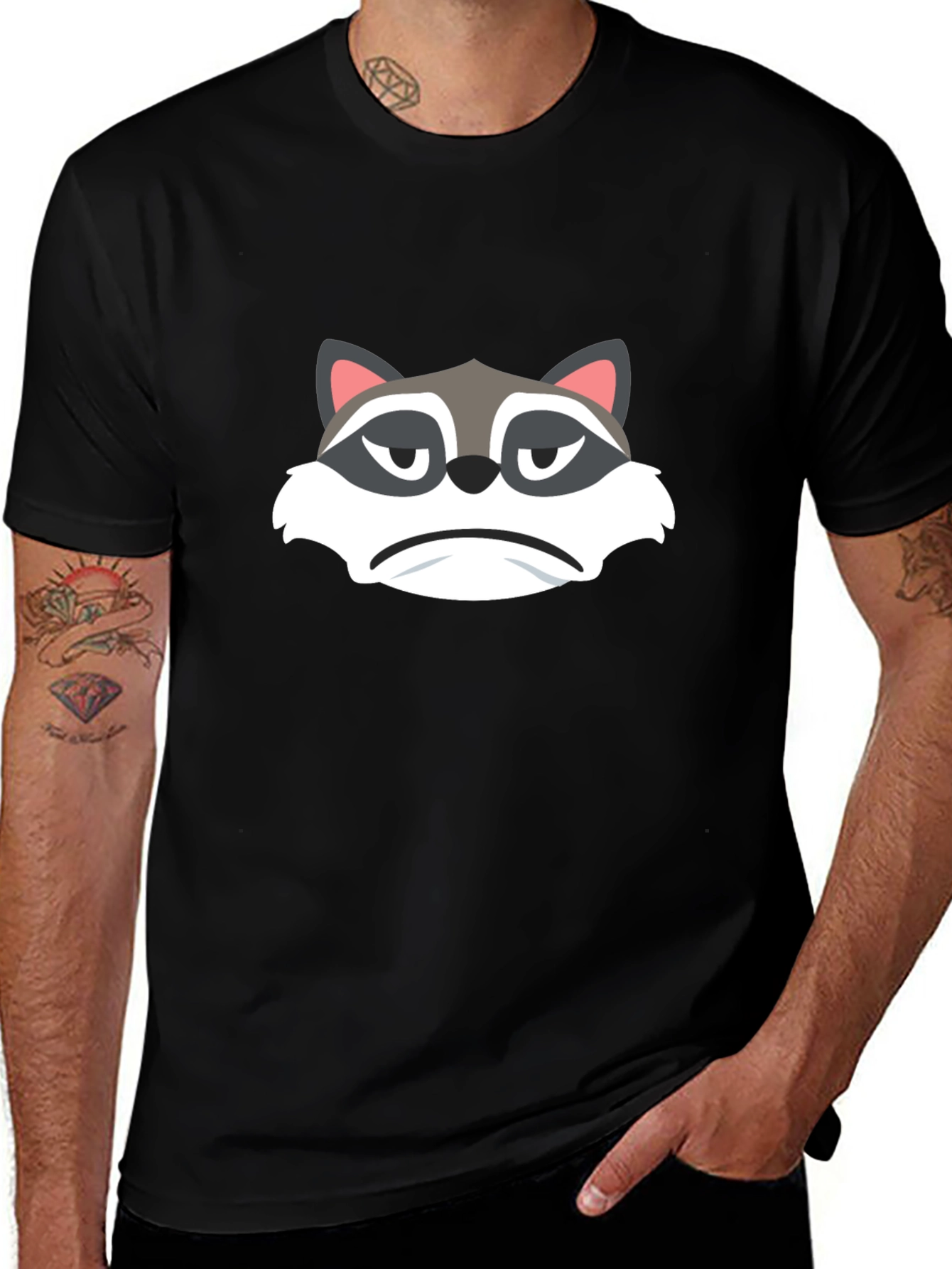 Grumpy Raccoon Graphic Tee - Soft Black Cotton