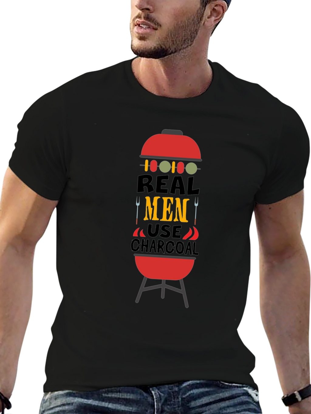 Real Men Use Charcoal BBQ Graphic Tee