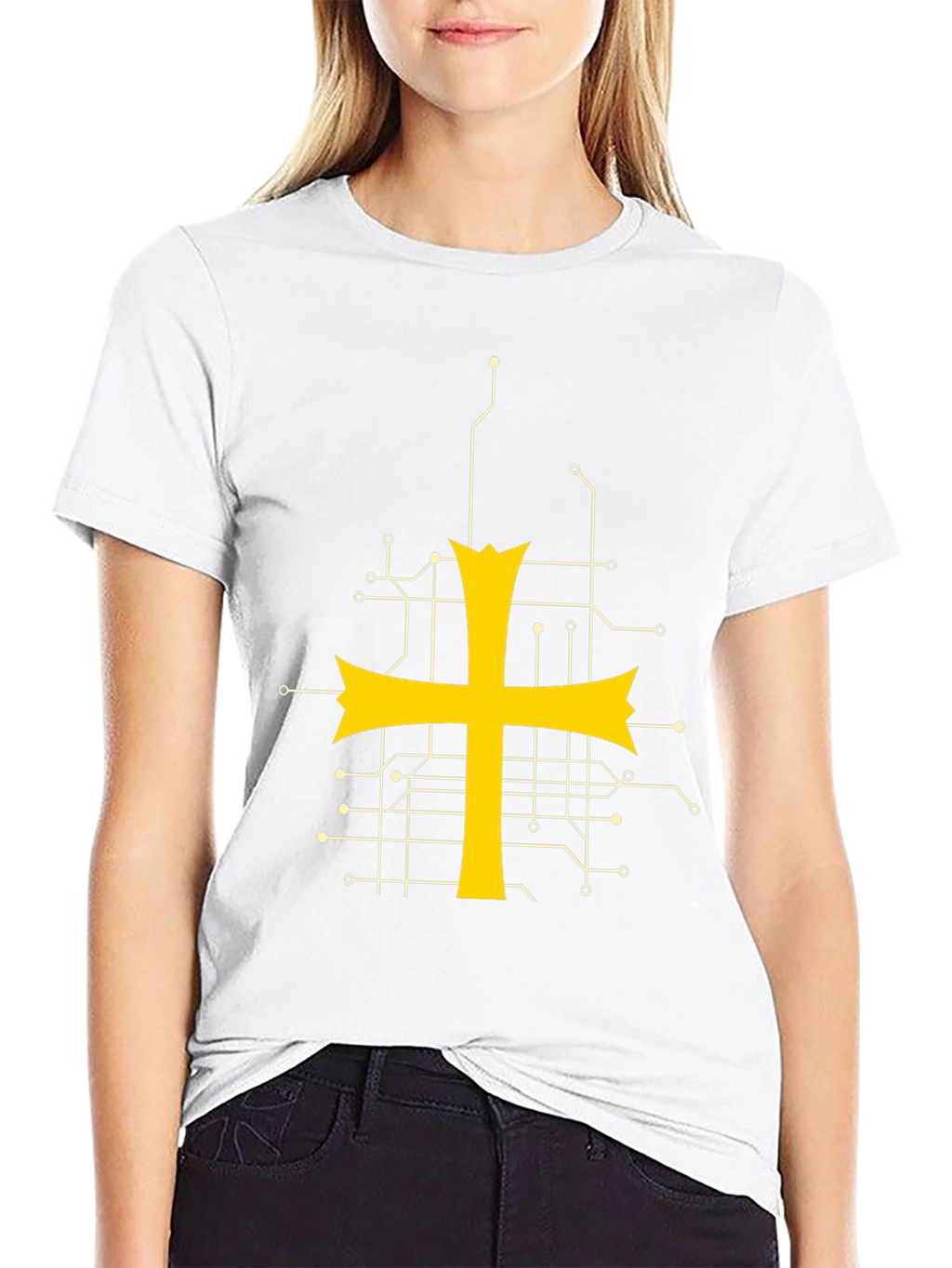 Tech Templar Knight T-Shirt - Circuit Board Cross Design