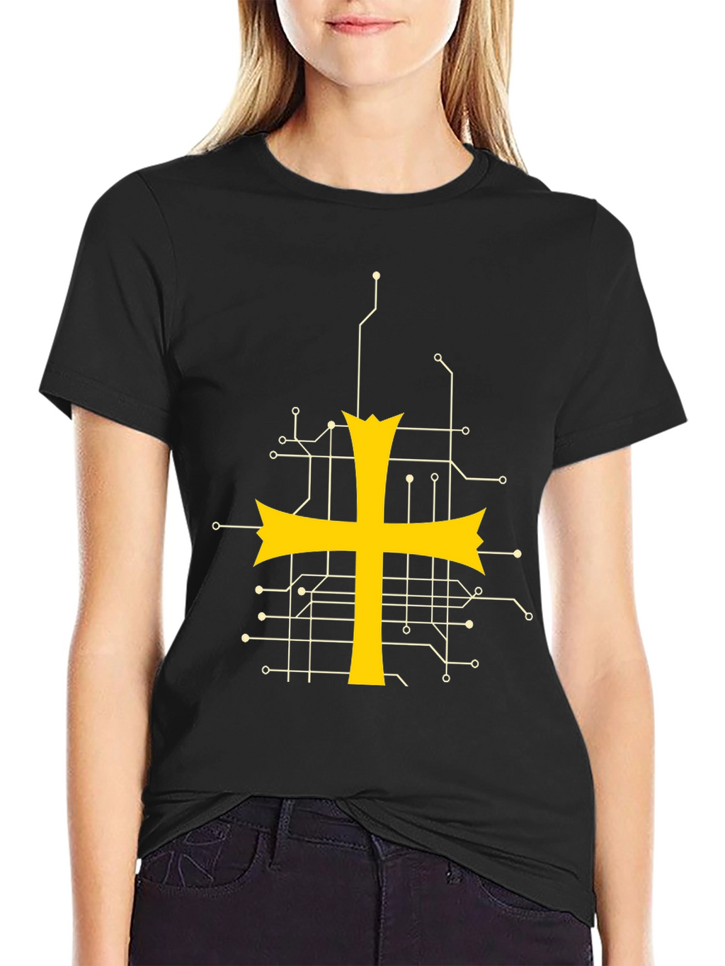 Tech Templar Knight T-Shirt - Circuit Board Cross Design