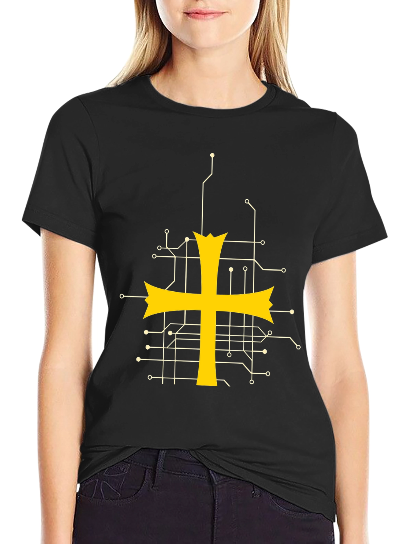 Tech Templar Knight T-Shirt - Circuit Board Cross Design