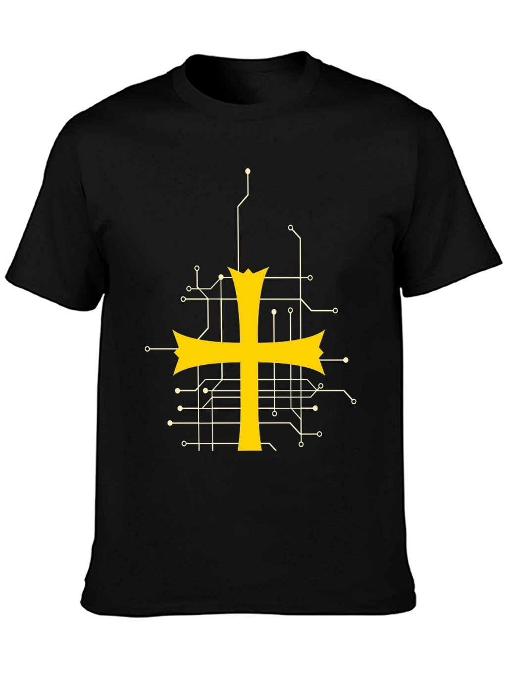 Tech Templar Knight T-Shirt - Circuit Board Cross Design