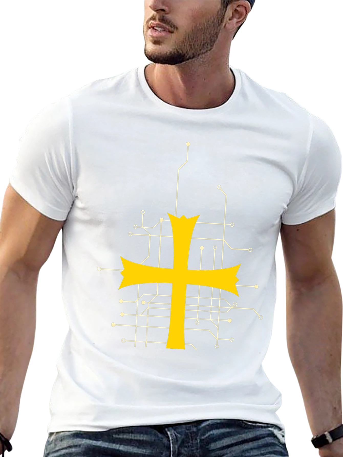 Tech Templar Knight T-Shirt - Circuit Board Cross Design