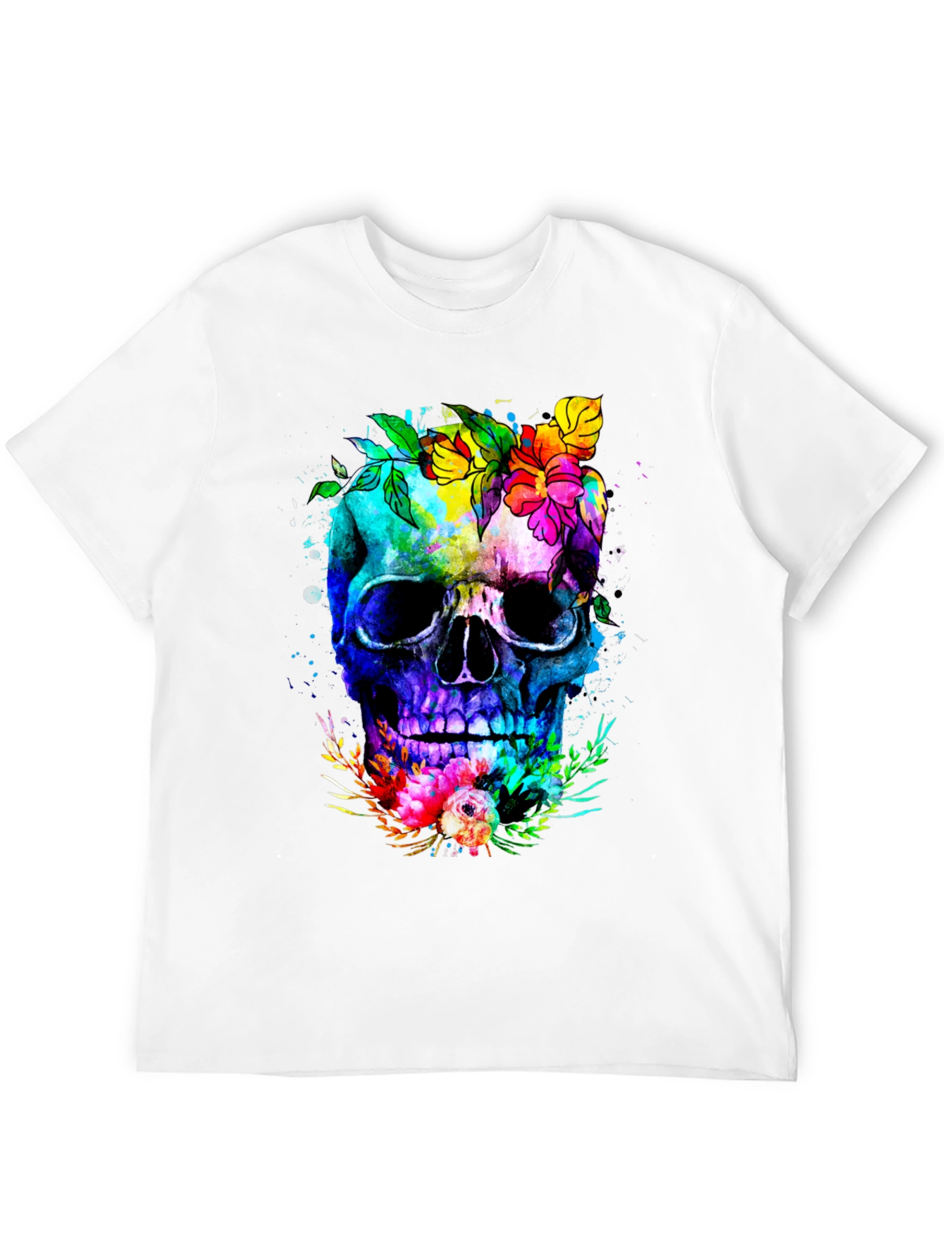 Floral Skull Graphic Tee - Colorful Unique Design