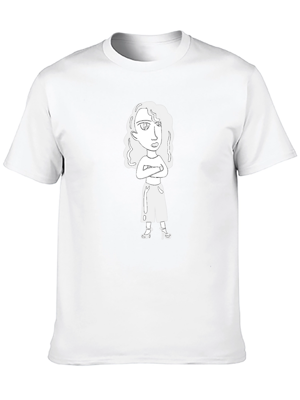 Cartoon Woman Graphic Tee - Black