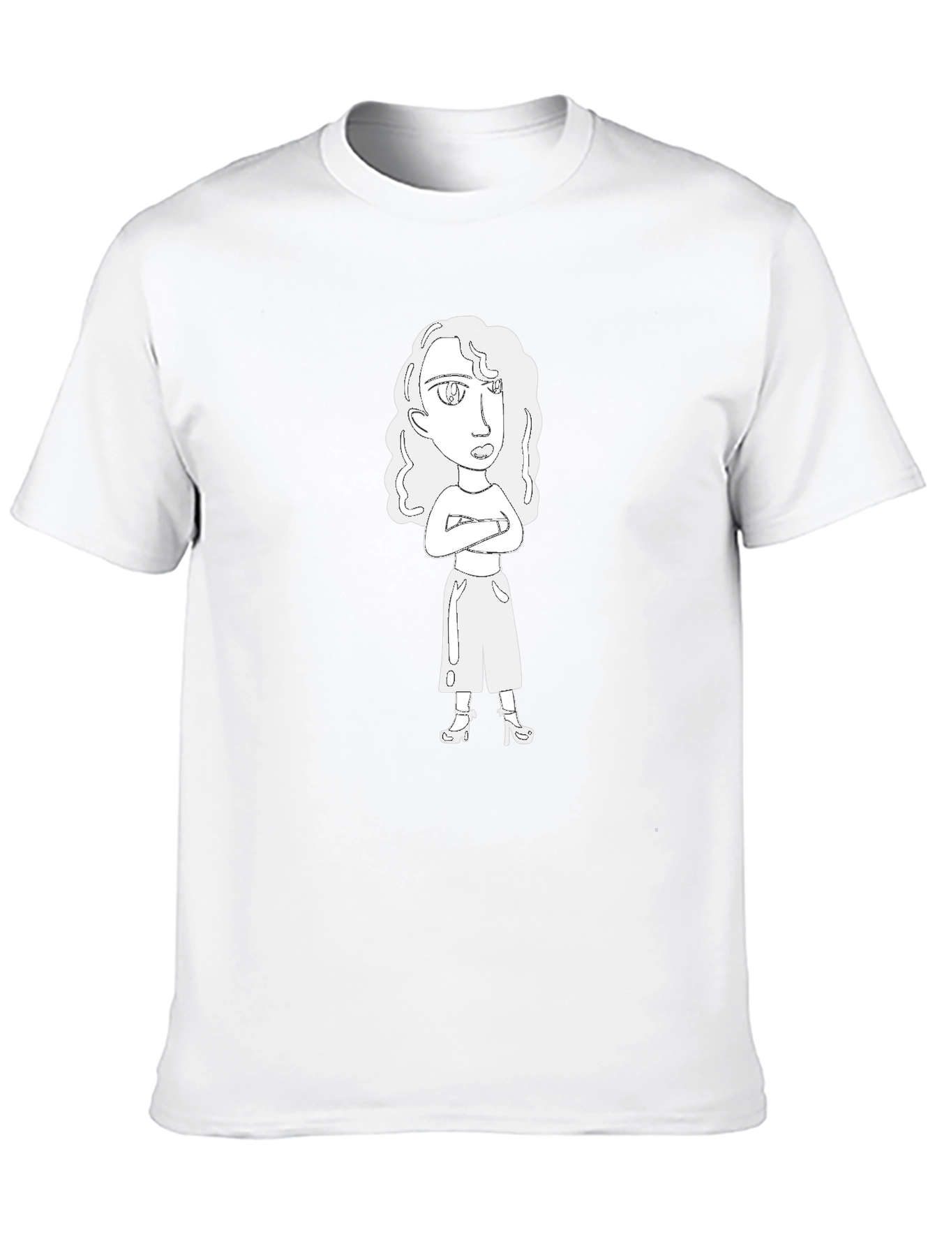 Cartoon Woman Graphic Tee - Black
