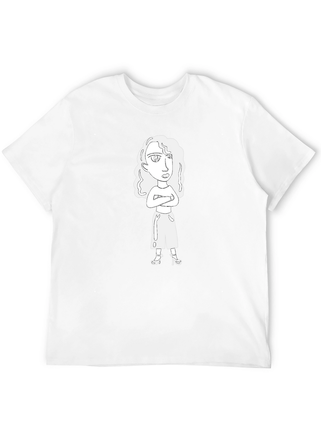 Cartoon Woman Graphic Tee - Black