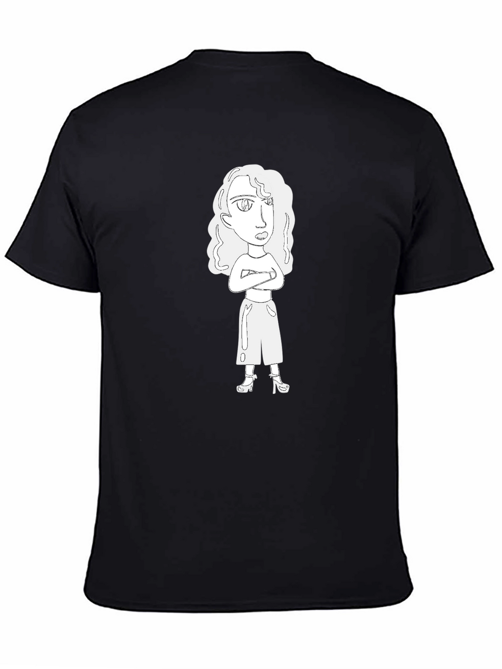 Cartoon Woman Graphic Tee - Black