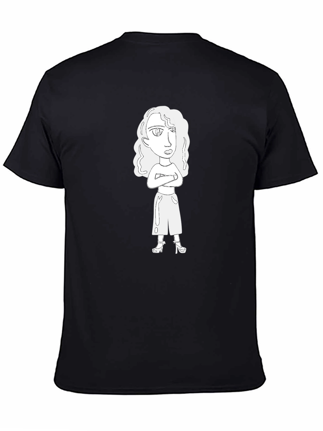 Cartoon Woman Graphic Tee - Black