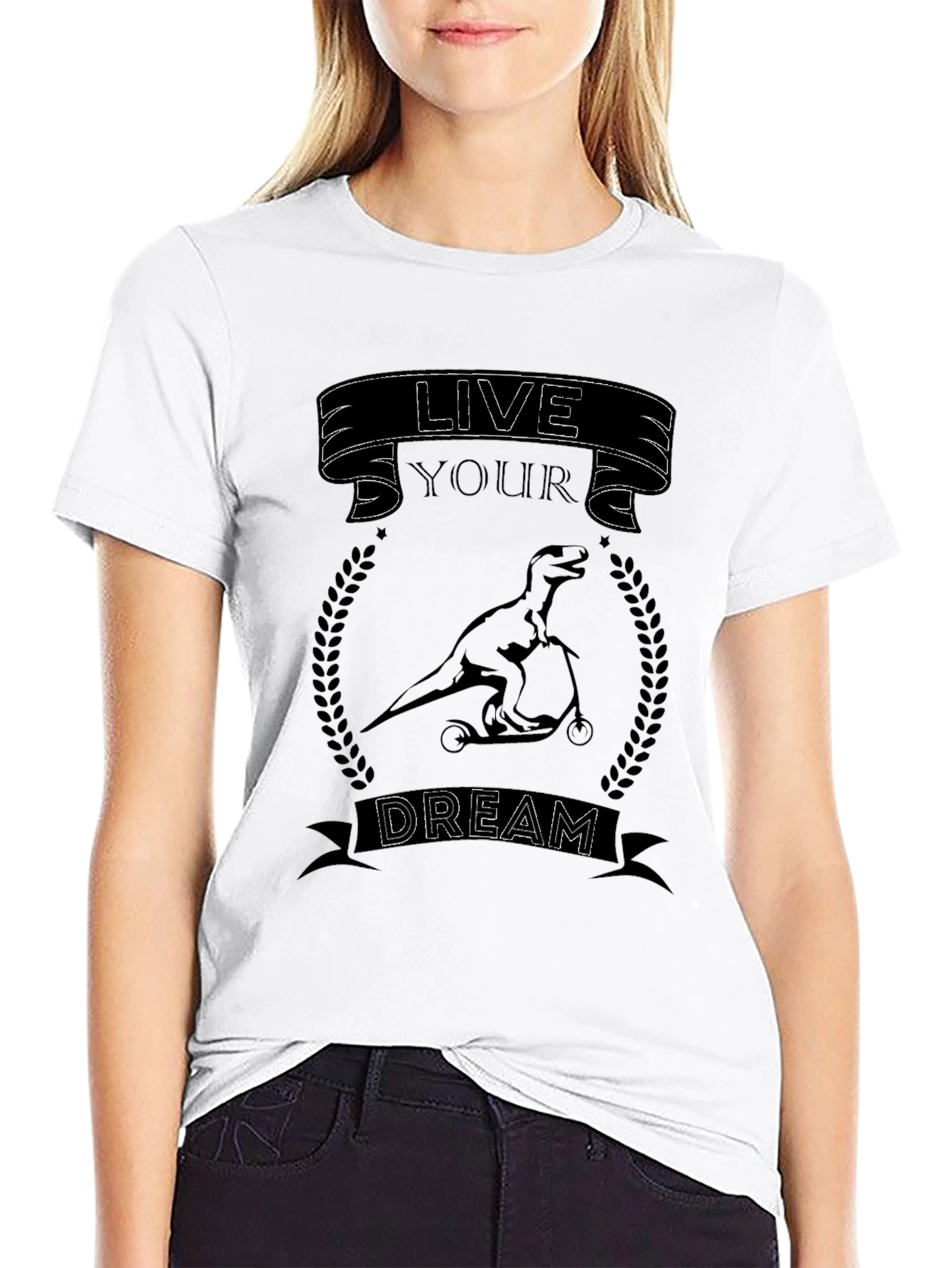 Live Your Dream Dinosaur T-Shirt - Black