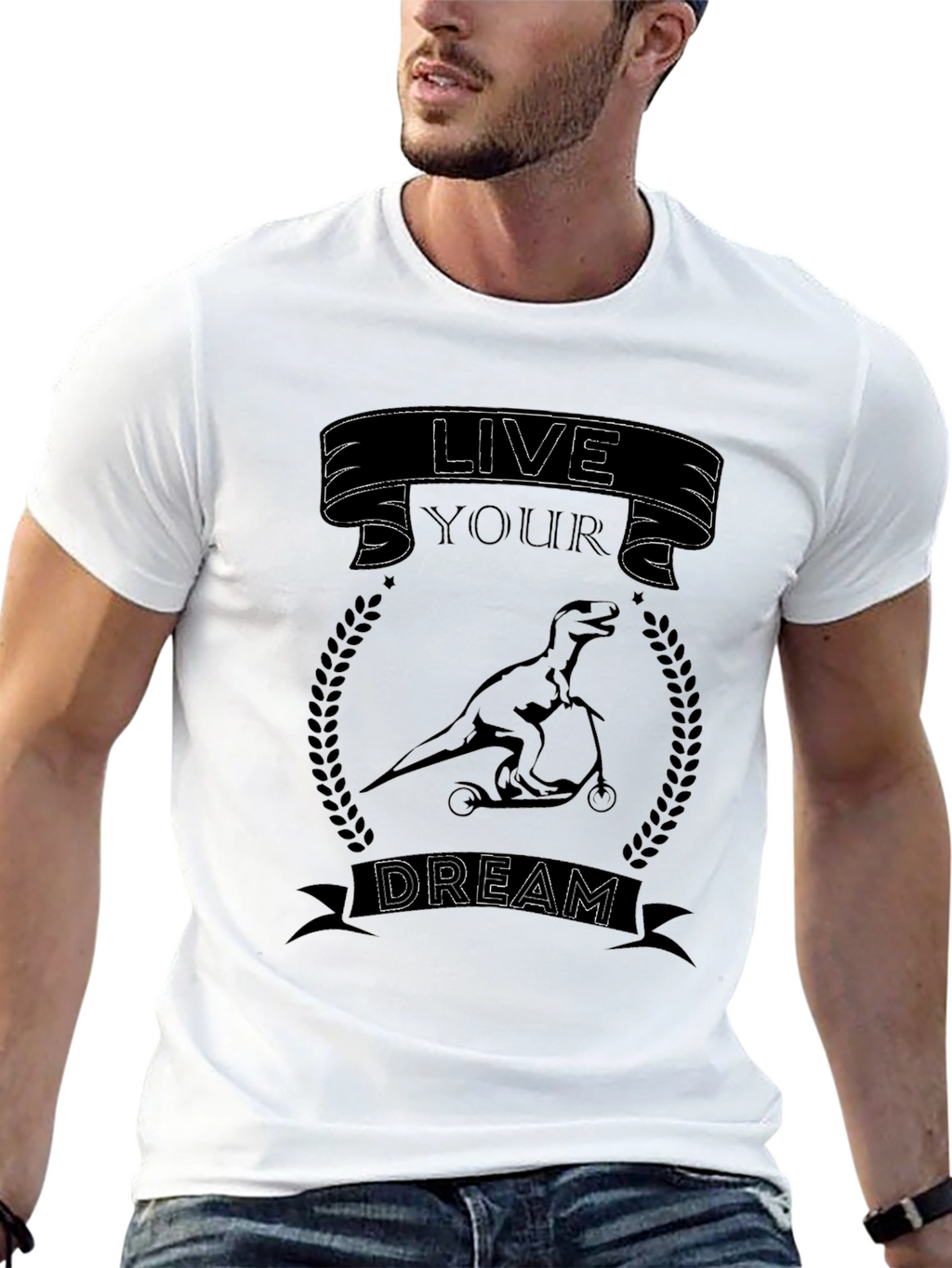 Live Your Dream Dinosaur T-Shirt - Black