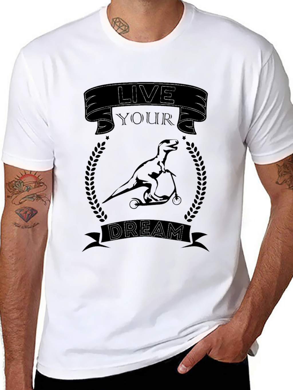 Live Your Dream Dinosaur T-Shirt - Black