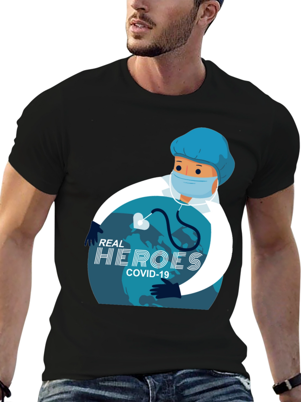 Real Heroes COVID-19 Graphic T-Shirt - Black