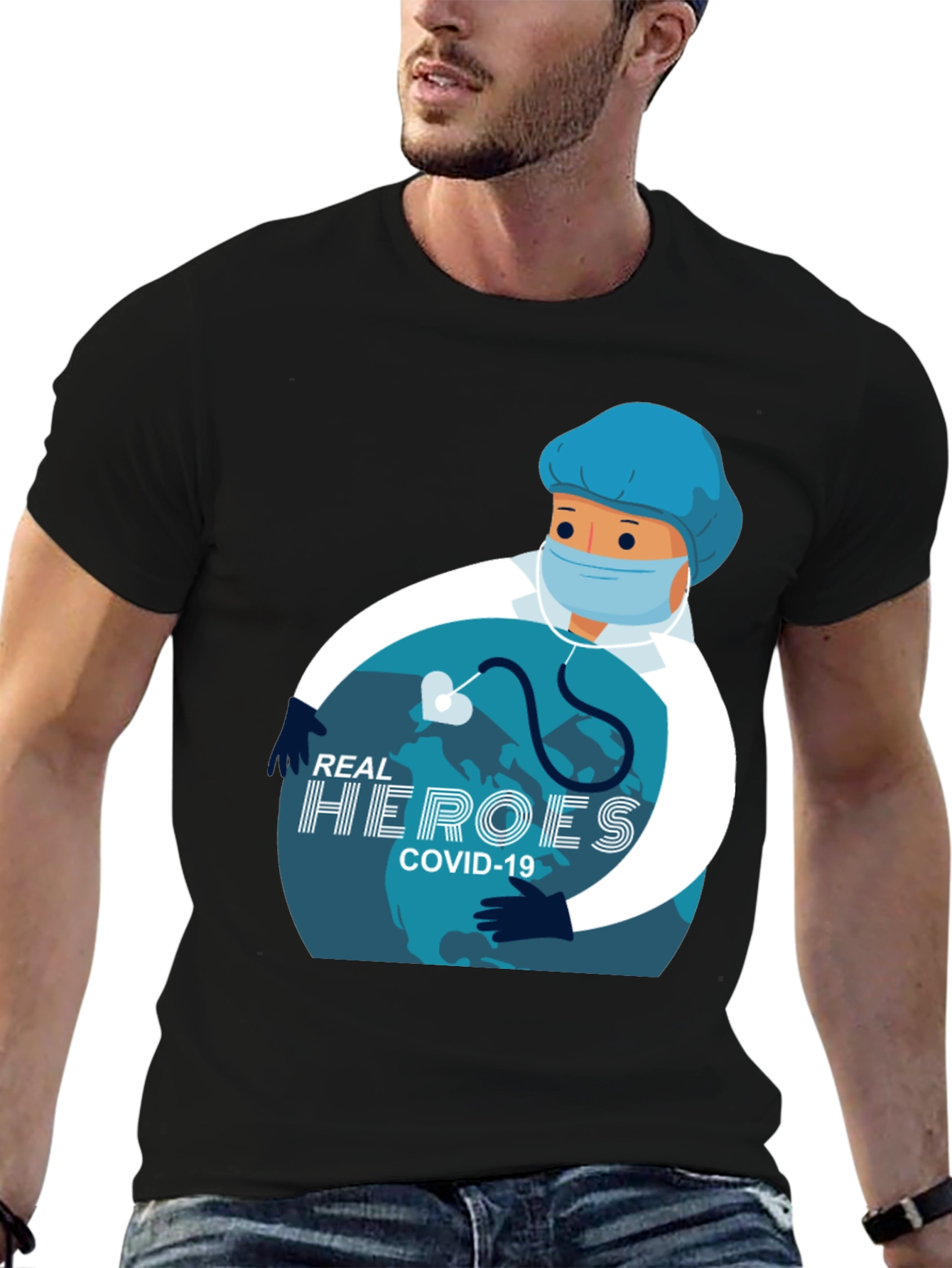 Real Heroes COVID-19 Graphic T-Shirt - Black