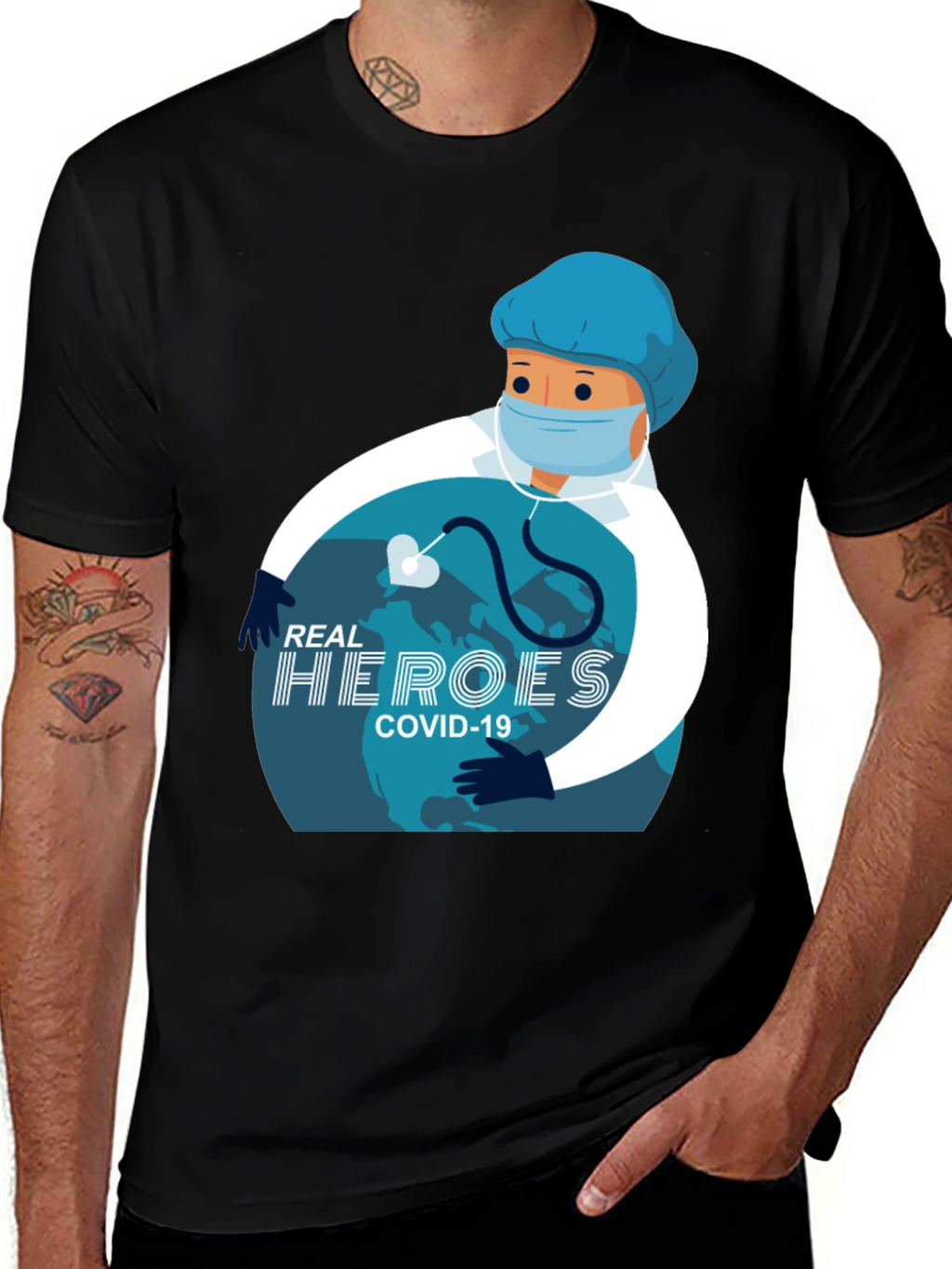 Real Heroes COVID-19 Graphic T-Shirt - Black